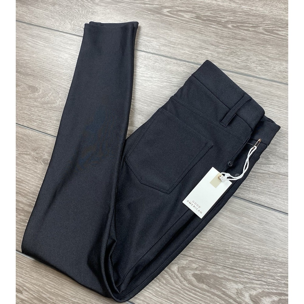 Good American Scuba Boss Straight Career Casual Stretch Trouser Black Size 4 New